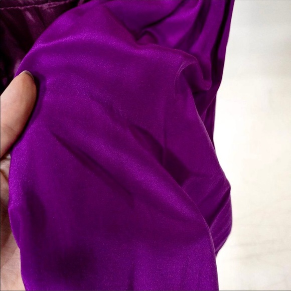 Vintage Y2K Anthropologie M Deep Plunge Ruched Mini Dress Purple - Picture 4 of 11